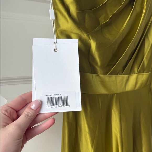 Mac Duggal One-Shoulder High-Low Dress in Chartreuse - Picture 7 of 11